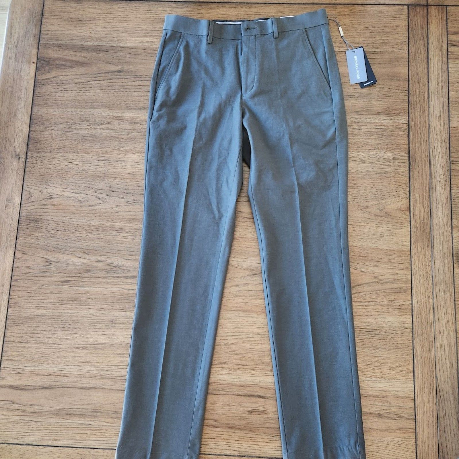 Michael Kors Slim-Fit Stretch Dress Pants In Army Green (32w X 32l)